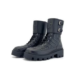 Gucci Frances GG Quilted Matelasse Lug Leather Lace Up Ankle Boots 39.5